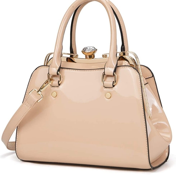 Leather handbag shiny patent leather shoulder bag - Picture 4 of 16